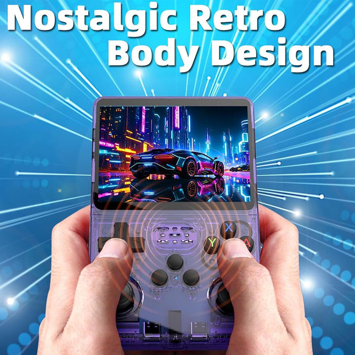 CONSOLA DE JUEGOS RETRO R36S CON PANTALLA PORTÁTIL, 64G MORADO TRANSPARENTE GRADO B