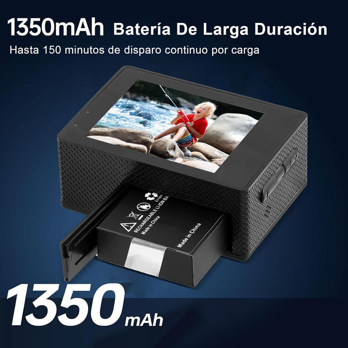 CÁMARA DEPORTIVA WOLFANG GA100 4K 30FPS 20MP SUMERGIBLE 40M CON MICRÓFONO REMOTO NEGRO GRADO B