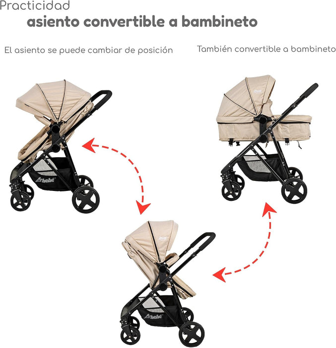 CARRIOLA D BEBE TRAVEL SYSTEM PRINCE CON AUTOASIENTO COLOR NEGRO CHASIS ARENA GRADO B