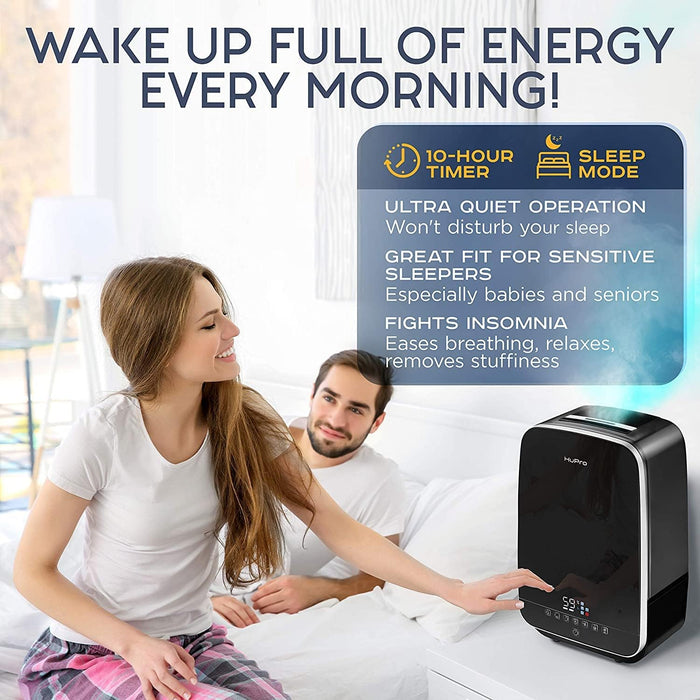 HuPro Humidificador de Niebla Tibia y Fría de 5.5 L para Dormitorio – Llenado Superior Ultrasónico, Silencioso ≥30 dB, Control Remoto, 24–40 H de Funcionamiento, Humidistato, Aceite Esencial, Apagado Automático, Bebé GRADO A