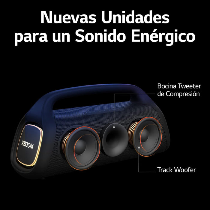 LG XBOOM GO XG9 | BOCINA BLUETOOTH PORTÁTIL HASTA 120W CON WOOFER 4.5 , TWEETER Y LIGHT STUDIO | SONIDO ENVOLVENTE Y BATERÍA DE LARGA DURACIÓN | RESISTENTE AL AGUA Y POLVO IP67 GRADO A