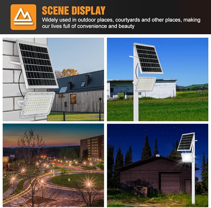 LUCES DE INUNDACIÓN SOLARES LED DE 200 W, 20000 LÚMENES, PARA EXTERIORES, IP67, RESISTENTE AL AGUA, CON SENSOR DE CONTROL REMOTO, ENCENDIDO Y APAGADO AUTOMÁTICO PARA PATIO, JARDÍN, CANALÓN, PISCINA, CANCHA DE BALONCESTO, CAMINO GRADO A