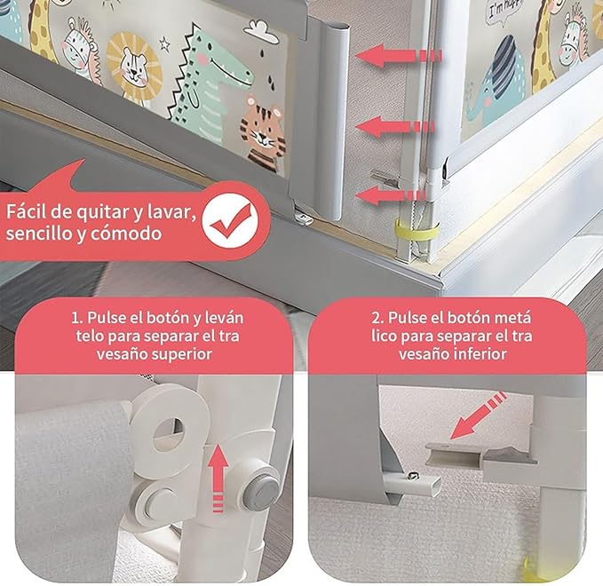 1.9M BARANDAL PARA CAMA AJUSTABLE NIÑOS SEGURIDAD PROTECTOR GRADO B