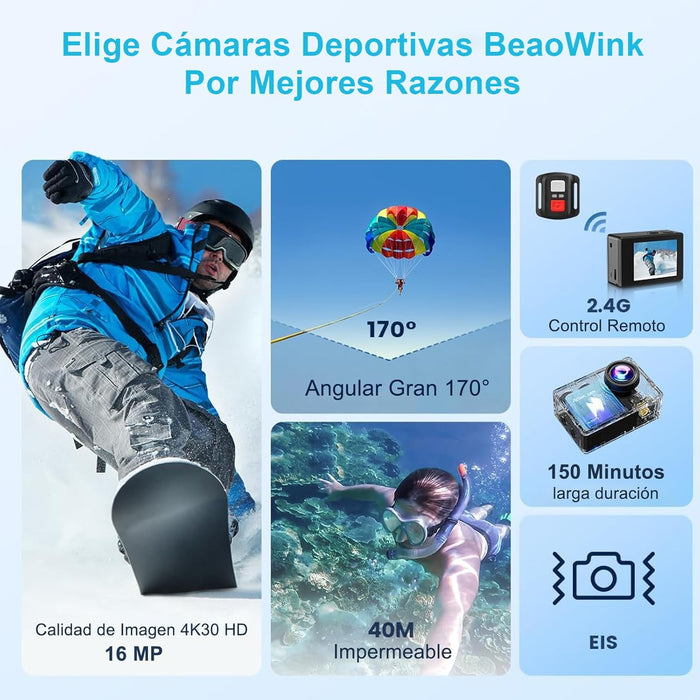 CÁMARA DEPORTIVA WOLFANG GA100 4K 30FPS 20MP SUMERGIBLE 40M CON MICRÓFONO REMOTO NEGRO GRADO B