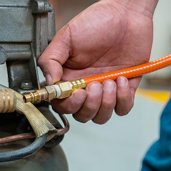 MANGUERA COMPRESOR DE AIRE DE 15MTS REFORZADA DE 1/4 300 PSI NARANJA CLARO GRADO A