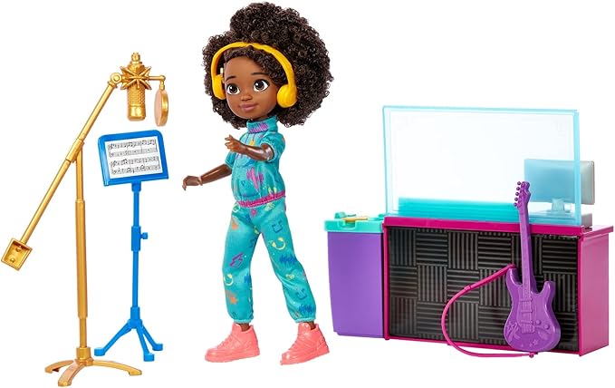 Mattel Karma's World Making Rhymes - Juego de 13 Piezas con muñeca Karma (8.7 Pulgadas), Cabina de Mezcla, Guitarra, Disco Coleccionable y más GRADO A