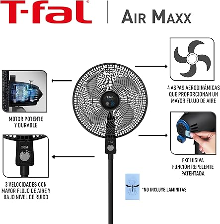 Ventilador T-fal 2 En 1 (pedestal O Pared) Silence Force De 18 Con Repelente 3 Velocidades GRADO A