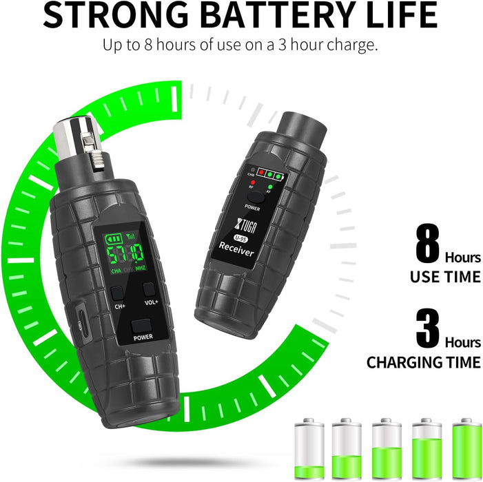 XTUGA UHF Sistema de Microfono Inalambrico XLR Transmisor y Receptor Grado A