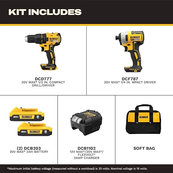 KIT TALADRO Y ROTOMARTILLO 1 2 IN   LLAVE IMPACTO 20V DEWALT  GRADO A