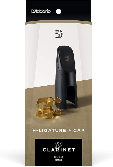 D'Addario - Ligadura y tapa en H, saxo tenor para boquillas de eslabones de metal, chapado en oro  GRADO B