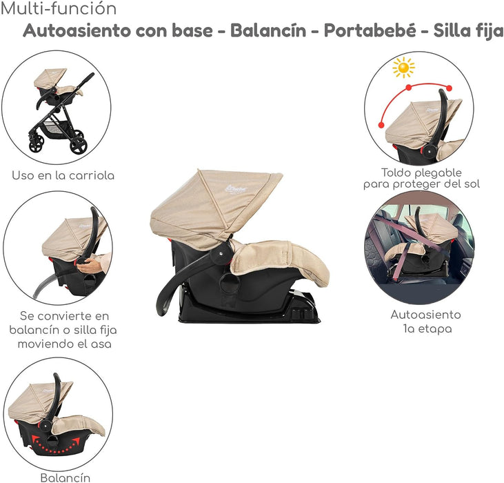 CARRIOLA D BEBE TRAVEL SYSTEM PRINCE CON AUTOASIENTO COLOR NEGRO CHASIS ARENA GRADO B