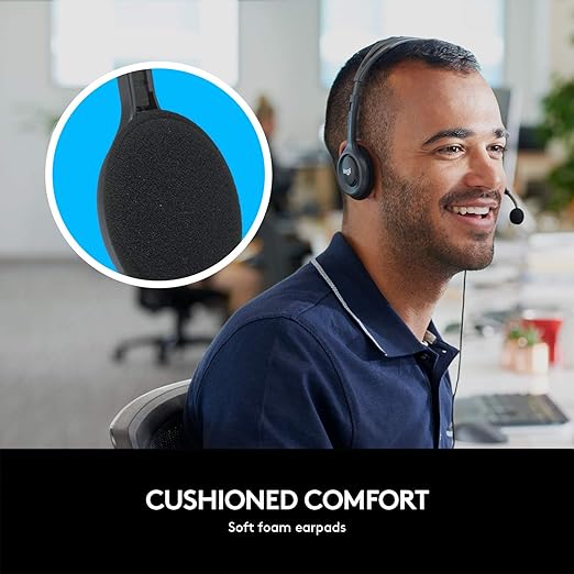 Logitech H111 Diadema con Cable, Sonido Estéreo con Micrófono Giratorio, Jack 3,5mm, PC/Mac/Portátil/Smartphone/Tablet - Negro GRADO B