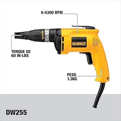 Destornillador De Panel De Yeso Vvr 6amp Dewalt Dw255 Color Amarillo Frecuencia 60 Hz GRADO A