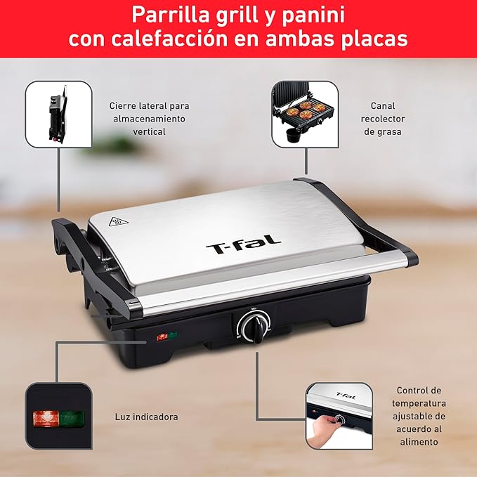 PARRILLA PANINI 2 EN 1 CON LA QUE PODRS DAR GRAN VARIEDAD Y PRACTICIDAD A TU COCINA TFAL SW332DMX GRADO A