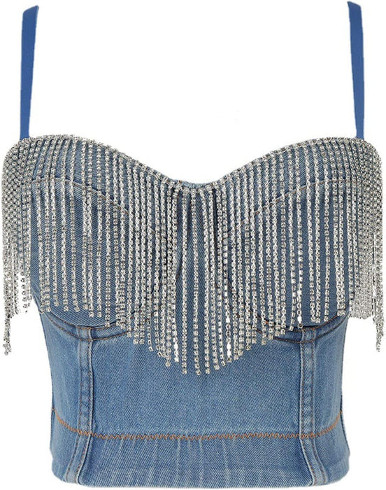 TOP DE MEZCLILLA CON BRILLOS TALLA M