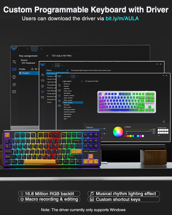 AULA F87 – TECLADO MECÁNICO INALÁMBRICO 75% TKL RGB (2.4GHz) GRADO A