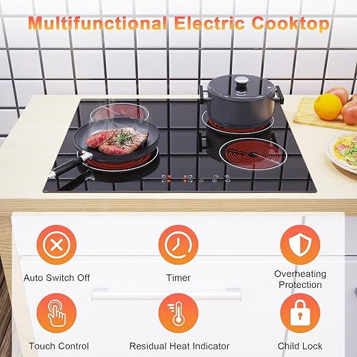 PARRILLA ELÉCTRICA VITROCERÁMICA | 4 QUEMADORES DISEÑO EMPOTRABLE SINGLE RING GRADO B