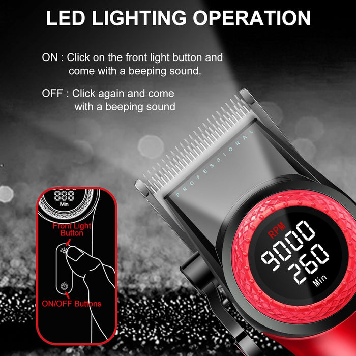 VGR 001 & 977 PROFESSIONAL HAIR CLIPPERS FOR MEN, CORDLESS BARBER CLIPPERS AND ZERO GAP TRIMMERS SET, DLC COATING BLADE HAIR CUTTING KIT WITH LED DISPLAY, USB RECHARGEABLE BARBER SET(RED) GRADO A