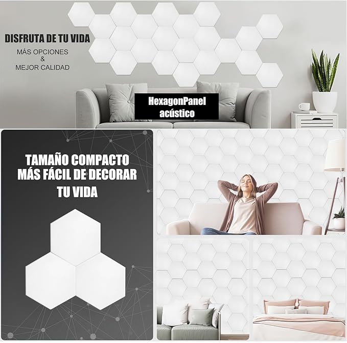PACK DE 24 Paneles de Esponja Acústica Profesional – 35 x 30 x 1 cm – Diseño Hexagonal Blanco GRADO A