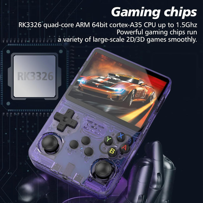 CONSOLA DE JUEGOS RETRO R36S CON PANTALLA PORTÁTIL, 64G MORADO TRANSPARENTE GRADO B