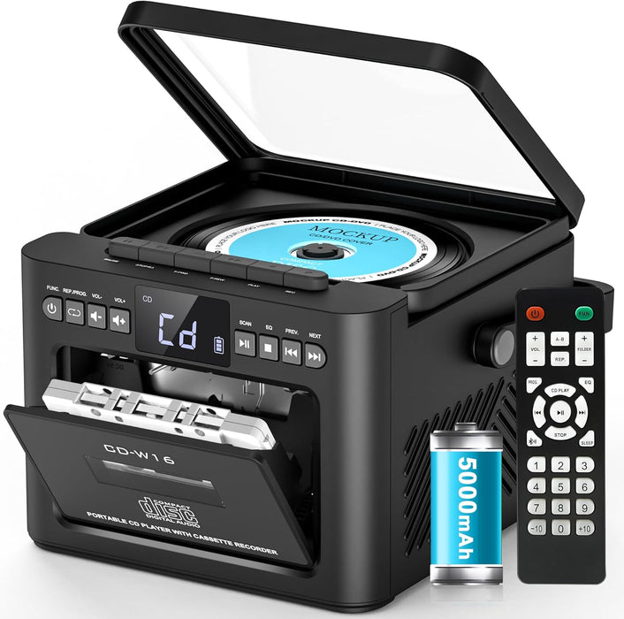 Reproductor de CD Boombox Portátil Greadio con Casete y Bluetooth Recargable | Grado A