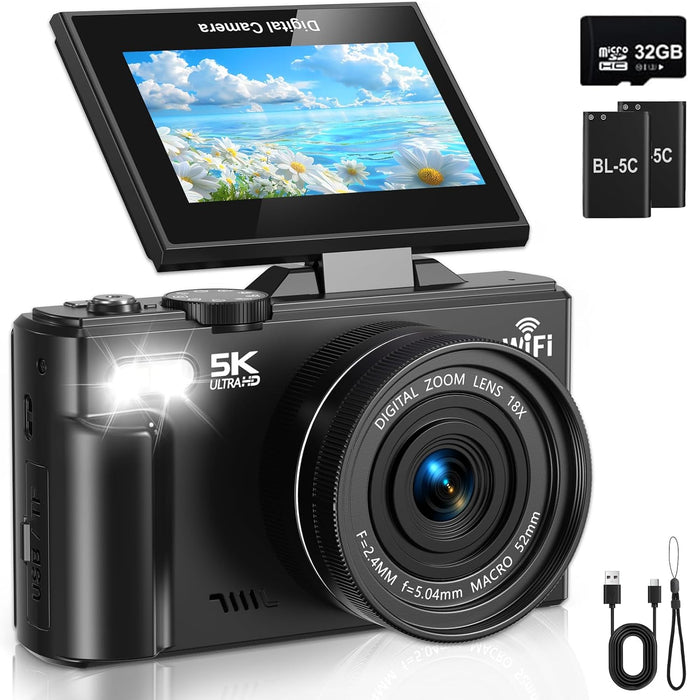 Cámara Digital 5K Ultra HD 75MP | El Kit Definitivo para Vlogging y Fotografía GRADO A.