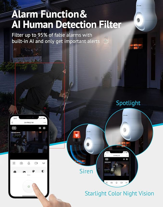 Laview Cámara de Seguridad Inalámbrica 4MP con Foco y Visión 360° GRADO B