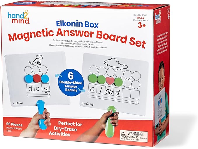 hand2mind Elkonin Box Magnetic Answer Board, Word Mapping Paddles, Elkonin Boxes Dry Erase Blending Board, Phonemic Awareness, Phonics Manipulatives, Science of Reading Classroom Materials (Set of 6) GRADO B