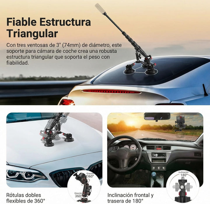 SELFIE STICK GOPRO DJI INSTA360 CON VENTOSA PARA COCHE AUTO GRADO B