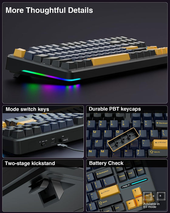 AULA F87 – TECLADO MECÁNICO INALÁMBRICO 75% TKL RGB (2.4GHz) GRADO A