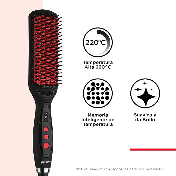 REVLON SMOOTHSTAY XL STRAIGHTENING BRUSH - HAIR STRAIGHTENER HEATED HAIR BRUSH FOR SLEEK, LONG-LASTING STRAIGHT HAIRSTYLES, ENHANCED SHINE AND MOISTURE GRADO A