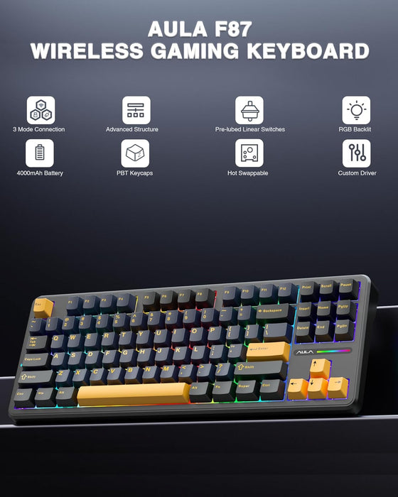 AULA F87 – TECLADO MECÁNICO INALÁMBRICO 75% TKL RGB (2.4GHz) GRADO A