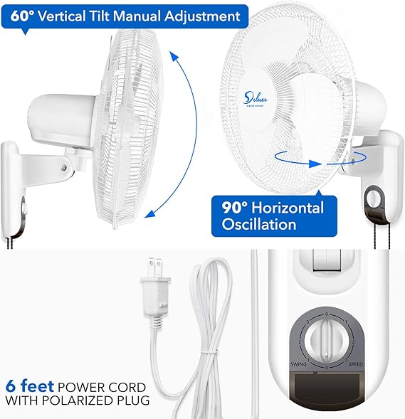Simple Deluxe - Ventiladores Digitales de Montaje en Pared para el hogar 2 Unidades, Color Blanco GRADO B