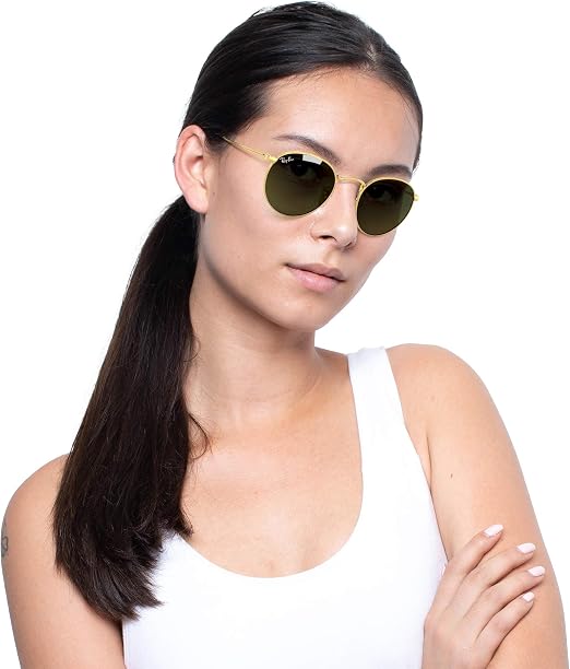 ARM. SOLAR RAY-BAN ROUND METAL 0RB3447 HOMBRE PROT UV 3 COLOR 919631 LENTE VERDE VARILLA ORO ARMAZÃ³N ORO DISEÃ±O PROTECCIÃ³N UV GREEN POLISHED GOLD GRADO A