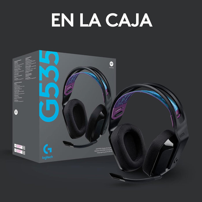Logitech G535 Lightspeed Audífonos Inalámbricos para Gaming - Ligeros, Micrófono Volteable para silenciar, compatibles con PC, PS4, PS5, hasta 33 hrs de batería, Recargables USB - Negro GRADO B