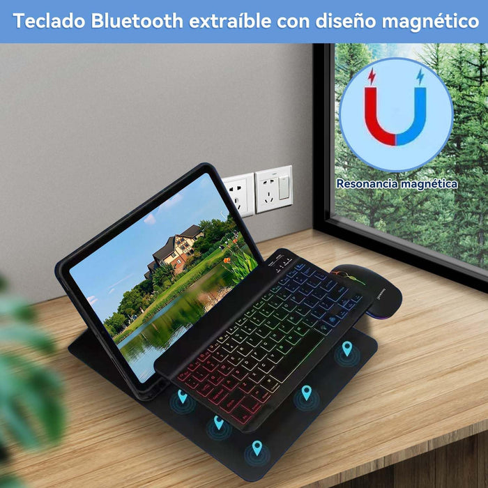 Funda Teclado Iluminado Mouse+lápiz Para Galaxy Tab A9 Plus