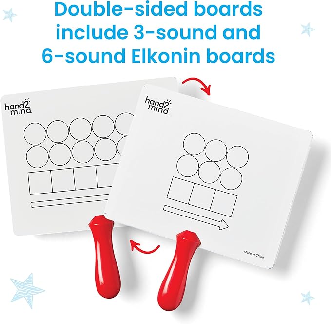 hand2mind Elkonin Box Magnetic Answer Board, Word Mapping Paddles, Elkonin Boxes Dry Erase Blending Board, Phonemic Awareness, Phonics Manipulatives, Science of Reading Classroom Materials (Set of 6) GRADO B