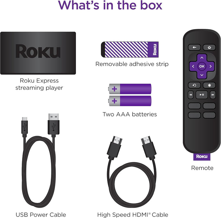 ROKU - Dispositivo de transmisión HD Express con Cable HDMI de Alta Velocidad y Control Remoto Simple, configuración guiada y Wi-Fi rápido Grado A