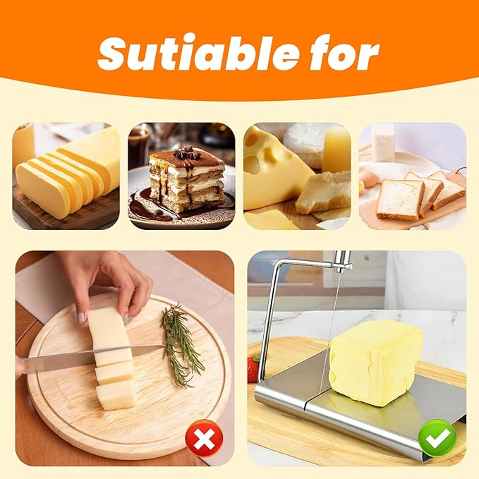 Cortadora de Queso de Acero Inoxidable – Incluye 6 Alambres de Corte de Repuesto