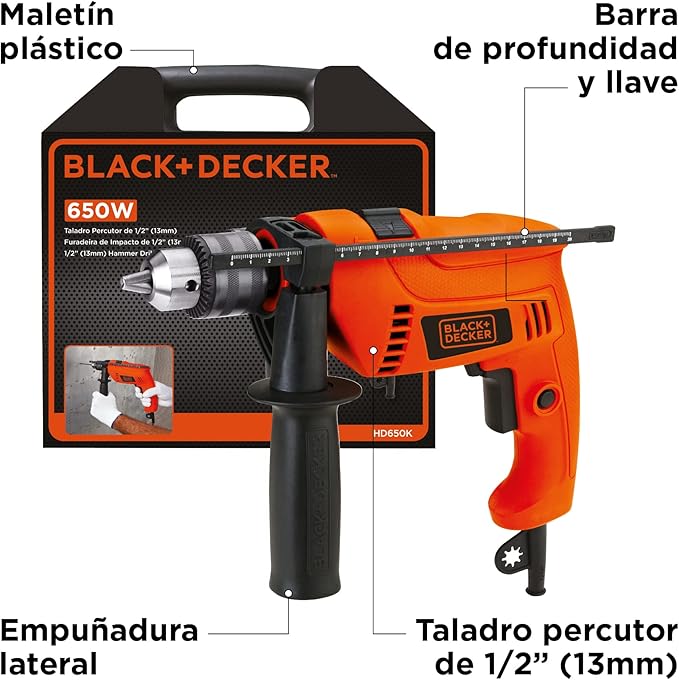 Rotomartillo ½'' 650w + Estuche Black+decker Hd650k-b3 Color Naranja Frecuencia O GRADO A
