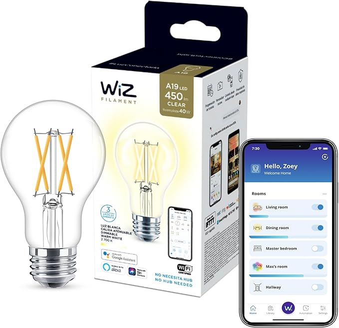 Foco Inteligente Wiz filamento transparente dimeable - Wifi color de luz blanco cálido