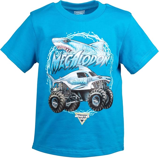 MONSTER JAM T SHIRT AND MESH SHORTS OUTFIT SET TOODDLER TO BIG KID GRAVE DIGGER EL TORO LOCO MEGALODON GRADO B