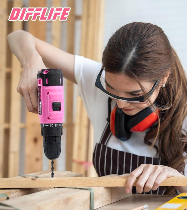 PINK TOOL SET: TOOL KIT WITH 12V CORDLESS DRILL SET FOR WOMEN HOME HAND REPAIR TOOLS SETS DRILLS CASE GRADO A
