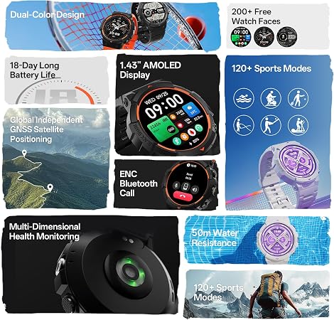 Black Shark GS3 - Reloj inteligente deportivo, visualización AMOLED de 1.4 pulgadas, llamada Bluetooth ENC, duración de la batería de 18 días, resistencia al agua de 50 m, GPS, rastreador de fitness |  GRADO B