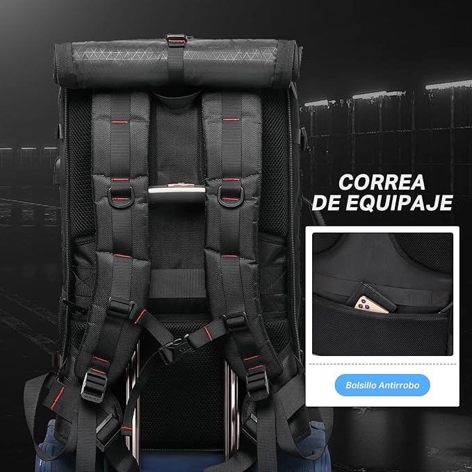 MOCHILA TACTICA DE CAMPING IMPERMEABLE GRAN CAPACIDAD 40L NEGRO POLIESTER 800D OXFORD GRADO B