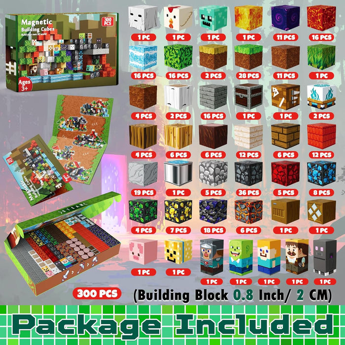 JUEGO BLOQUES PARA ARMAR MAGNÉTICOS MINECRAFT 2,5 CM REGALO 300 PIEZAS, TEMA DEL JUGUETE BOSQUE INFERNAL, JUGUETES SENSORIALES MONTESSORI, EL REGALO PERFECTO PARA LOS NIÑOS EN ESTAS FIESTAS. 6 GRADO B