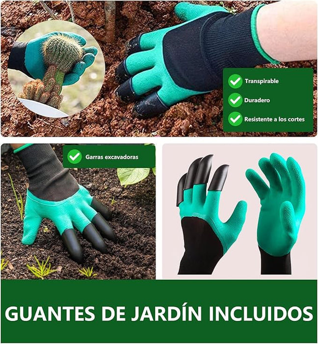 HOGESA Juego de Herramientas de jardín, 11Pzs Herramientas de Jardinería de Aluminio de Alta Resistencia, Kit de Jardinería, con Bolsa para Guardar Herramientas y Delantal Grado B