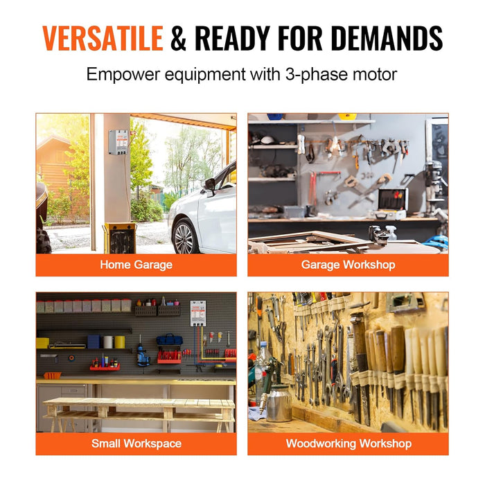 VEVOR CONVERTIDOR DE 3 FASES: 7.5HP 23A 220V CONVERTIDOR MONOFÁSICO A 3 FASES, ENTRADA Y SALIDA DE 220V-240V, CAMBIO DE FASE DIGITAL PARA USO RESIDENCIAL Y COMERCIAL LIGERO