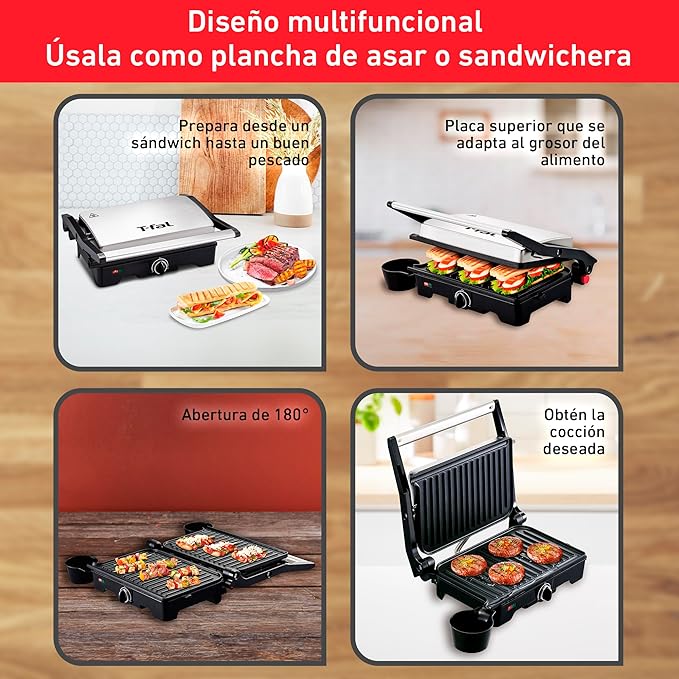 PARRILLA PANINI 2 EN 1 CON LA QUE PODRS DAR GRAN VARIEDAD Y PRACTICIDAD A TU COCINA TFAL SW332DMX GRADO A
