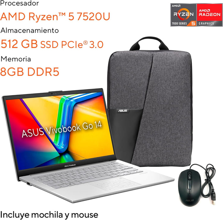 Laptop Asus Vivobook Go 15 R5 16gb 512gb + Mochila + Mouse